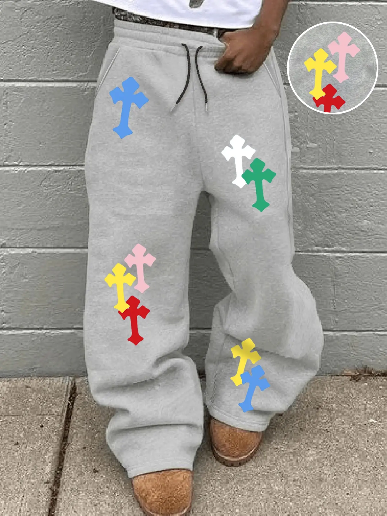 Y2K Inspired Multicolor Cross Leggings, Street Style Joggers