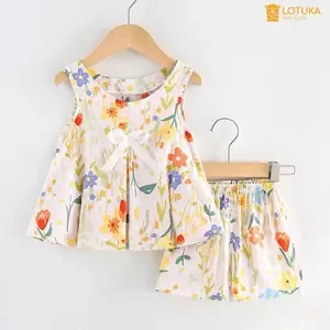 Cute Floral & Cartoon Matching Set – Lightweight Sleeveless Babydoll Top & Shorts, Soft Breathable Summer Lounge Two Piece Outfit