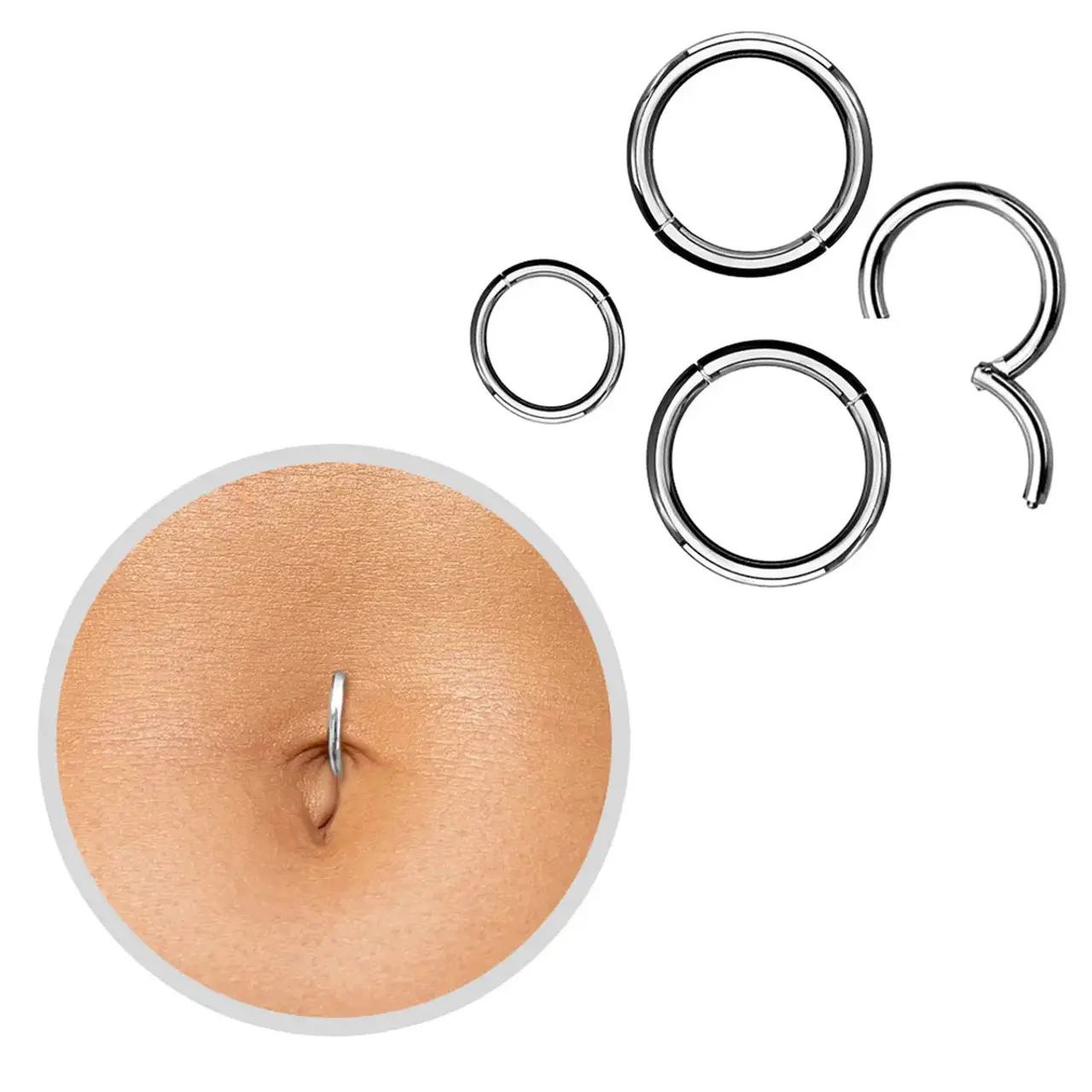 16G 14G Belly Button Ring Hinged Clicker Hoop Segment Ring