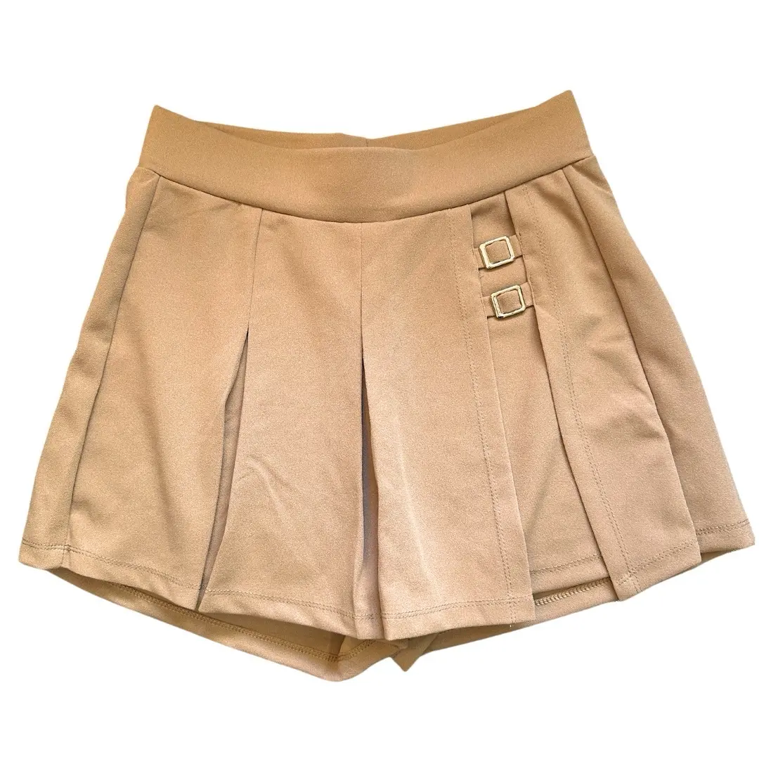 Trendy Pleated Skort Skirt Bottom with Buckle for Women - Breathable and Comfortable - Casual, Formal Formal Breathable