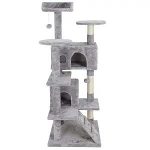 SUPERDEAL 53" H Cat Tree Scratching Post Condo Tower Pet Kitty Playhouse W/ Cave & Ladders Indoor Vertical Scratcher Scratcher Board