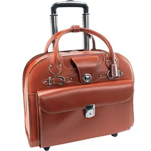 McKlein 96314 15.6 in. Edgebrook Leather Wheeled Ladies Laptop Case- Brown - 17 x 6 x 13.5 in.