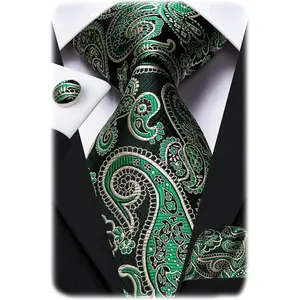 Men 63inches Tie Set Extra Long Necktie Paisley Tie Pocket Suqare Cufflinks Big and Tall Men Tie