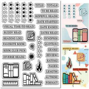 Diary Journal Clear Stamp for Card Making Star Rating Reading Books Words Silicone Transparent Rubber Stamps Reusable Crafting DIY Scrapbooking Photos Album Decorative Stamp