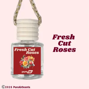 Fresh Cut Roses Pure Air Scented Air Freshener Oil Diffuser - Hangable Glass Woody Design - Lasts 60+ Days - Fragrance Oil Diffuser