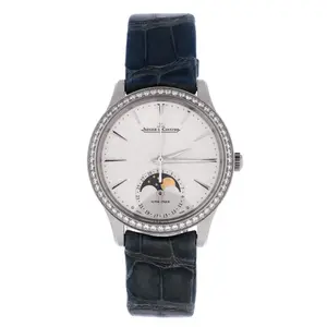 Pre-owned Jaeger-LeCoultre Master Ultra Thin Moonphase Automatic Watch Stainless Steel and Alligator with Diamond Bezel 39 by Rebag