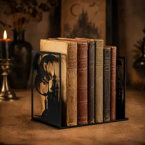 Miganest Gothic Dragon All-Metal Bookends, 2-Piece Black Castle Design Decorative Book Holders, 7.1x4.7 Inch, Non-Slip Base, Desk Organizer for Office Stationery, Decorative Metal Bookends
