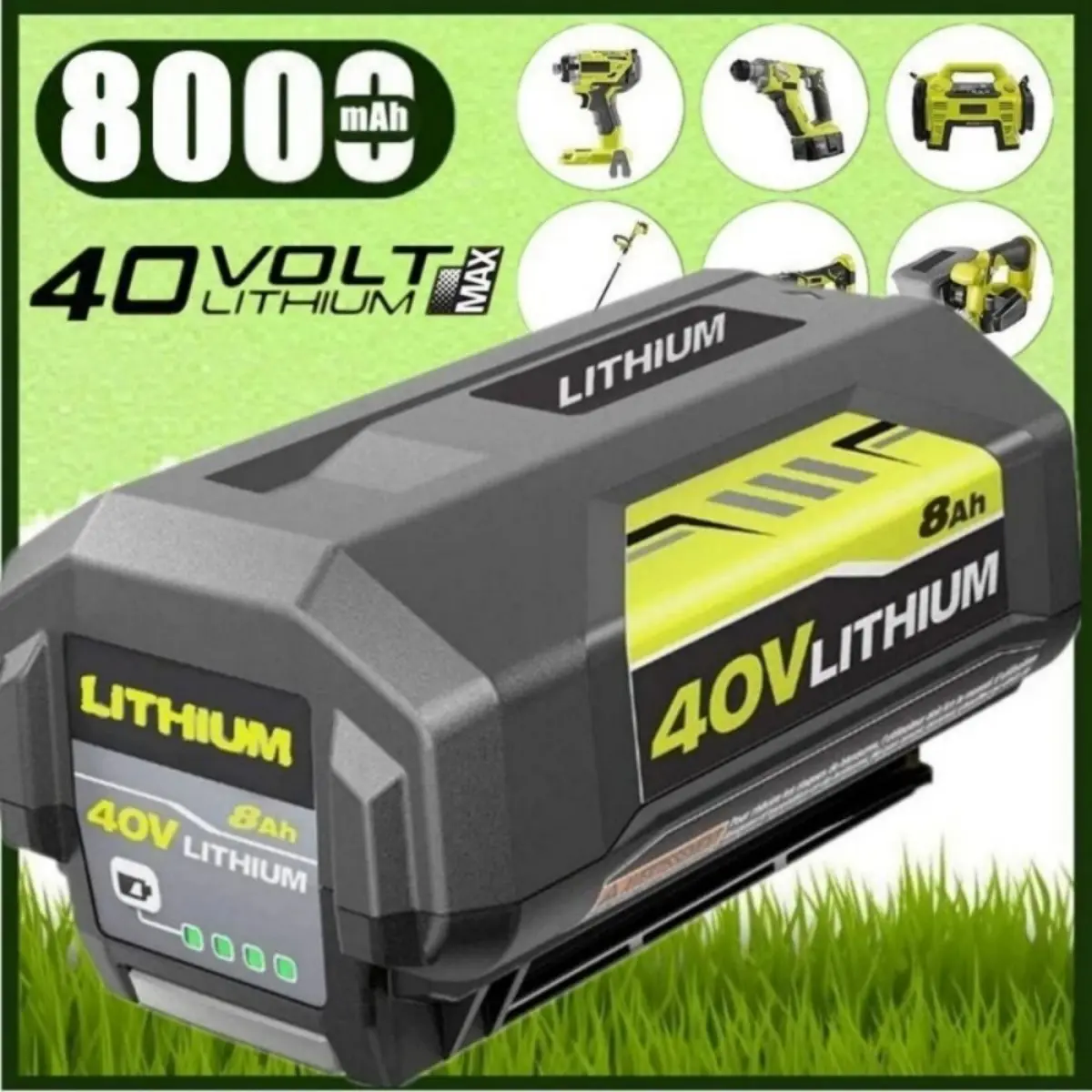 8.0Ah High Capacity Lithium Ion Replacement Battery for Ryobi 40V OP4026, OP4040, OP4050, Compatible with Ryobi 40V Cordless Power Tools & Cordless Tool Accessories, Lithium Ion Batteries, High Capacity Battery Cordless Tool Accessories Upgraded Battery R