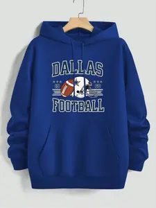 Men's Casual Solid Color Hoodie With Print, Drawstring Pocket Long Sleeve Pullover, Dallas Football Print, Fall & Winter Streetwear
