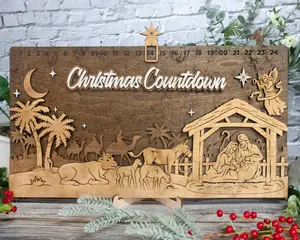 Christmas Countdown Nativity Scene with Movable Icon Advent Calendar for Kids and Adults Christian Family Calendar Decorative Tool Ornaments Quality Construction for Durability and Family Heirloom Status - christmas  decorations