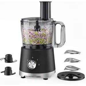 10.5 Cup Food Processor & Vegetable Chopper – 5 Blades for Slicing, Shredding, Chopping & Kneading, Dishwasher Safe, Stainless Steel Blades, Ideal for Smoothies, Dough & Homemade Fries, 2.6QT (Black/White)
