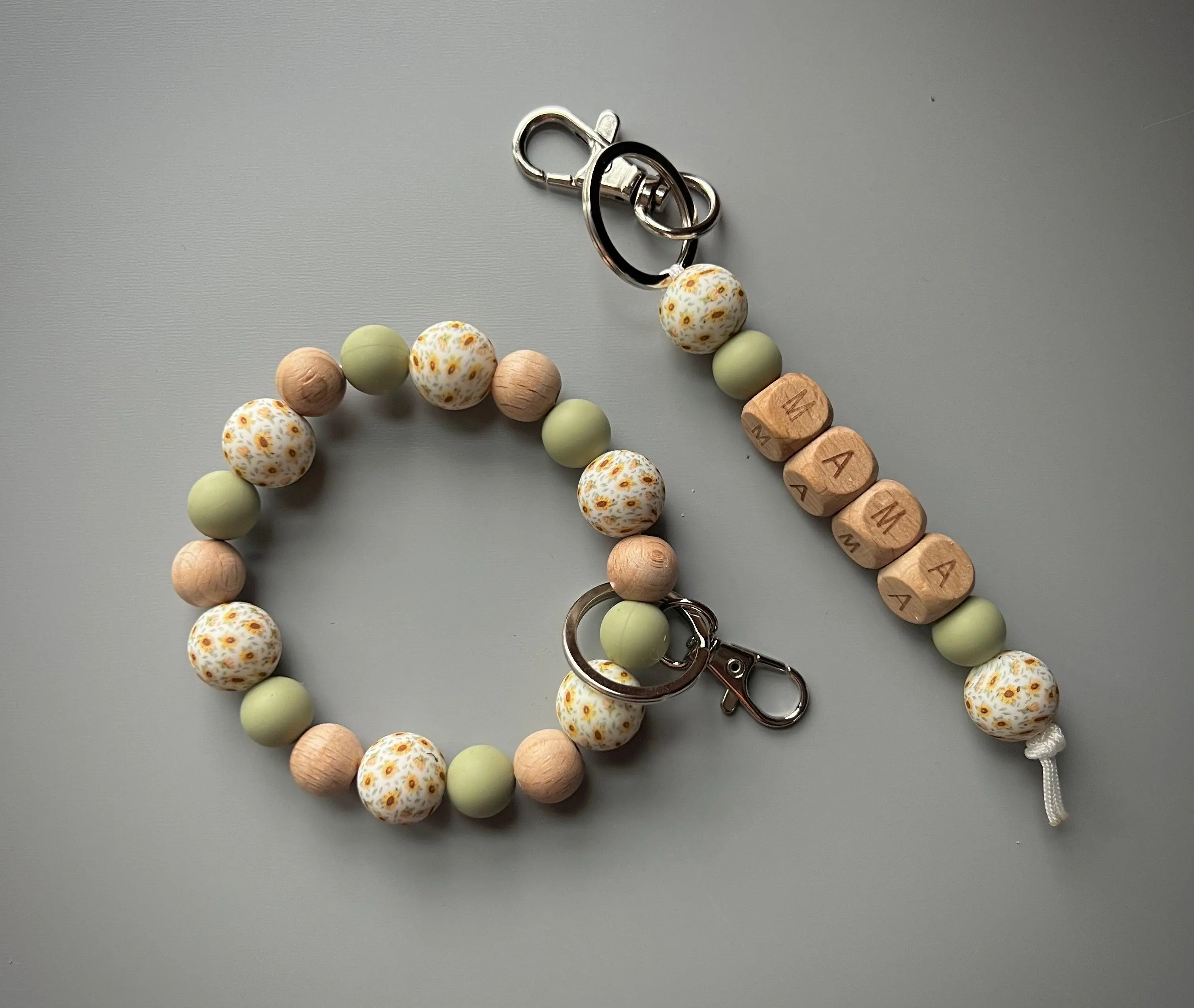 Yellow Sunflower/ Sage Mama Keychain Set