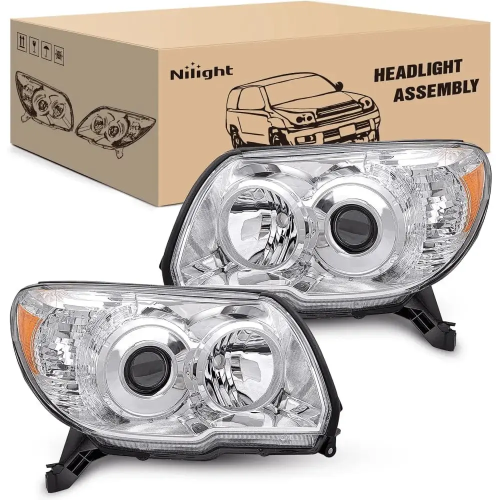 Nilight 2006 2007 2008 2009 Toyota 4Runner Headlight Assembly Chrome Housing Amber Reflector, Ip65, 2006-2009 Fit, Anti-Fog Vents