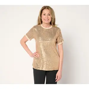 Dennis Basso Sequin Short Sleeve T-Shirt