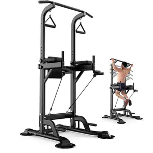 Power Tower Pull Up & Dip Station Multi-Function Home Strength Training Fitness Workout Station Height Adjustable Black