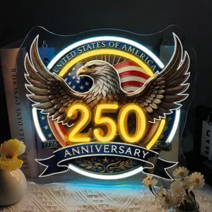 USA 250th Anniversary Neon Sign, 1776-2026 America Semiquincentennial Neon Light LED Fourth Of July Independence Day Sign, for Patriotic Bald Eagle Veterans Office Home Wall Decor Decorative Wall Light(12.9 * 12.2 In