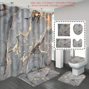 1pc/4pcs, Bathroom accessory, bathroom curtains shower, bathroom set, shower curtains, Shower Curtain Sets, bathroom decor, bathroom rug, home decoration, bathroom mat, gray watercolor marble pattern, with 12 hooks