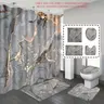 1/4 Counts Decorative Shower Curtains Set with 12 Hooks, Grey Watercolor Marble Pattern and Non-Slip Bathroom Rug Set, Shower Curtain Set with Rugs, Bathroom Accessory