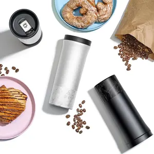 Vacuum Insulated Stainless Steel Travel Coffee Mug - Travel Tea Mug, 16 oz, Black Marble / White Marble / Black Speck Drinkware Flasks