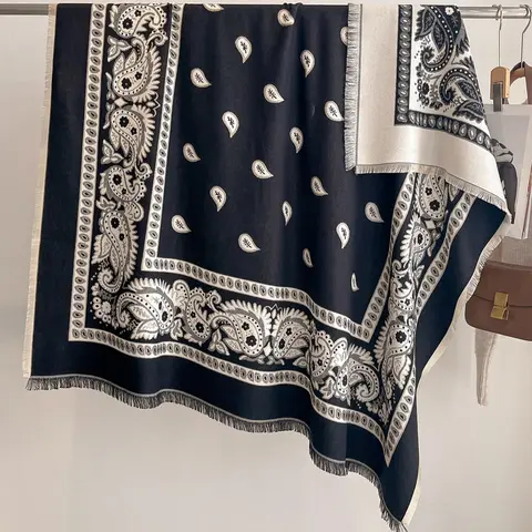 Women's Autumn Winter Faux Cashmere Paisley Print Fashion Shawl, Elegant Outdoor Windproof Warm Cape Scarf, Casual Style, Scarf Wrap, Soft Warm Shawl