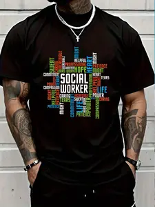 100% Cotton Social Worker - Word Cloud Appreciation Social Work T-Shirt Women's Men's Graphic Tee Crew Neck summer vacation Tops