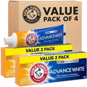 ARM HAMMER Advance White Toothpaste, Teeth Whitening Baking Soda Toothpaste with Stain Defense Technology and Fluoride, Clean Mint Flavor, 6.0 Oz (4 Pack)