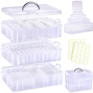 Bead Organizers and Storage, 56 count Small Plastic Containers with Lids and 3-Tier Stackable Storage Box, Mini Clear Organizers for  Toys Craft Storage (4 Sizes)