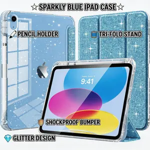 Shiny Clear iPad Case with Glitter Back & Pencil Holder – Fits iPad 10th & 11th Gen, Stylish & Protective