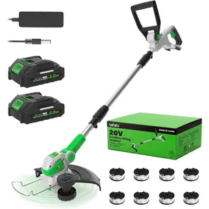 12 Inch Electric Weed Wacker Cordless, 2 in 1 Cordless String Trimmer and Edger with Auto Line Feed, 20V Weed Wacker  Operated for Garden, Yard with 2 X 2.0 Ah  & Charger