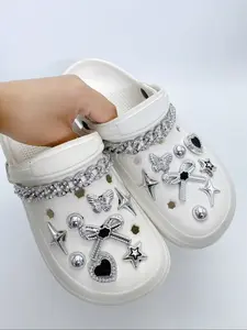 18 Piece Silver Color Bowknot Heart Small Butterfly Star Rhinestone Chain Shoe Clips DIY Decorations, Shoe Charm Set, Women's Sandals Slippers Beach Bag Accessories Rhinestone Shoes Charms Bling Shoe Charms