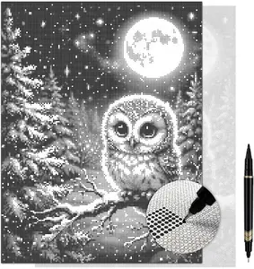 Moonlight Guardian Owl Dot Painting Kit for Adults — 13×17 Canvas with Dual-Tip Marker