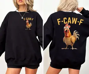 F-Caw-F Funny Chicken Sweatshirt, Sarcastic Rooster Pullover, Christmas Gift for Farm Lovers, Witty Animal Graphic Crewneck for Women & Men