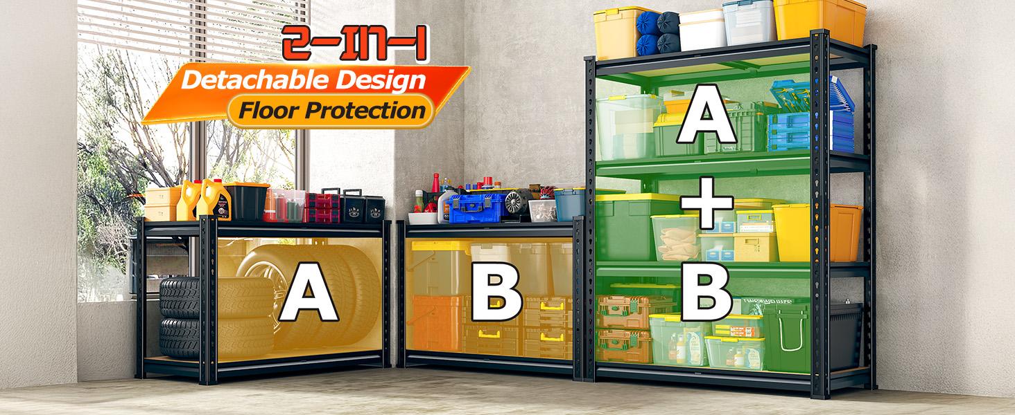 Raybee 2-Pack 4-Tier Heavy-Duty Garage Shelving Units Metal Shelves Storage Height Adjustable Versatile Utility Rack for Warehouse Organizing Pantry Kitchen Basement Shelf Organiser 35.5"Wide 12" Deep 60" High Twin Size 71" Wide