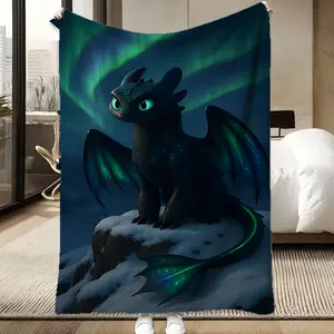 Toothless Night Fury Throw Blanket | Soft Flannel, Warm Cozy | Fantasy Dragon Print | Perfect for Kids, Teens, HTTYD Fans | Great Gift for Birthdays, All Seasons Use, Lightweight Travel Blanket