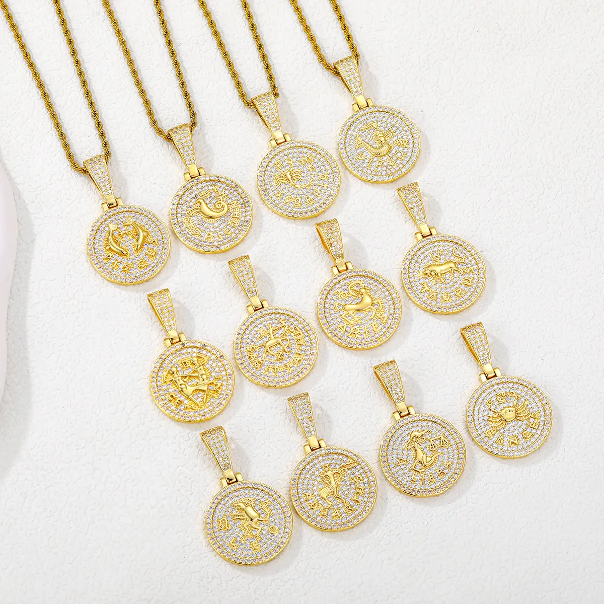 Zodiac Coin Necklace 12 Constellation Astrology Horoscope 14K Gold Plated Round Pendant Personalized Gift for Women Men