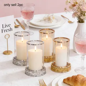 Romantic Gift Sparkling Diamond Candle Holders - Golden/Silvery with Glass Tube for Wedding, Outdoor, Valentine's Day Anniversary