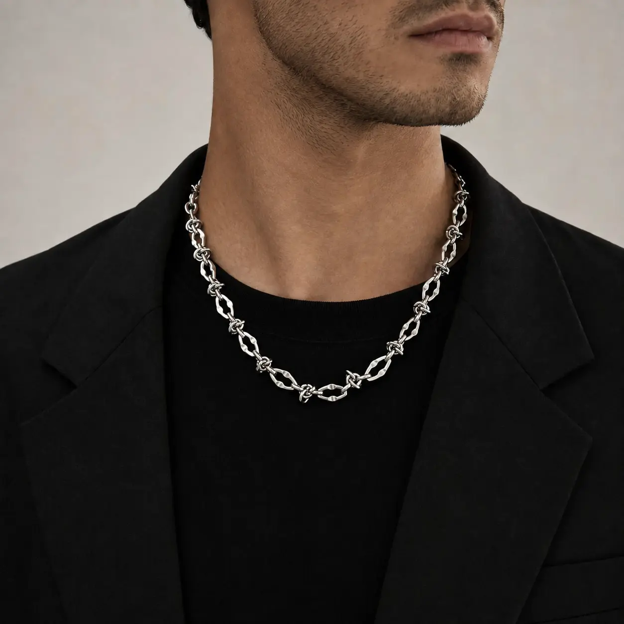 Men’s Unisex Titanium Alloy Knot Link Chain Necklace - Silver, Polished Finish, Punk Streetwear Statement Piece, Casual Daily Wear, 2 Length Options, Chain Jewelry Necklaces