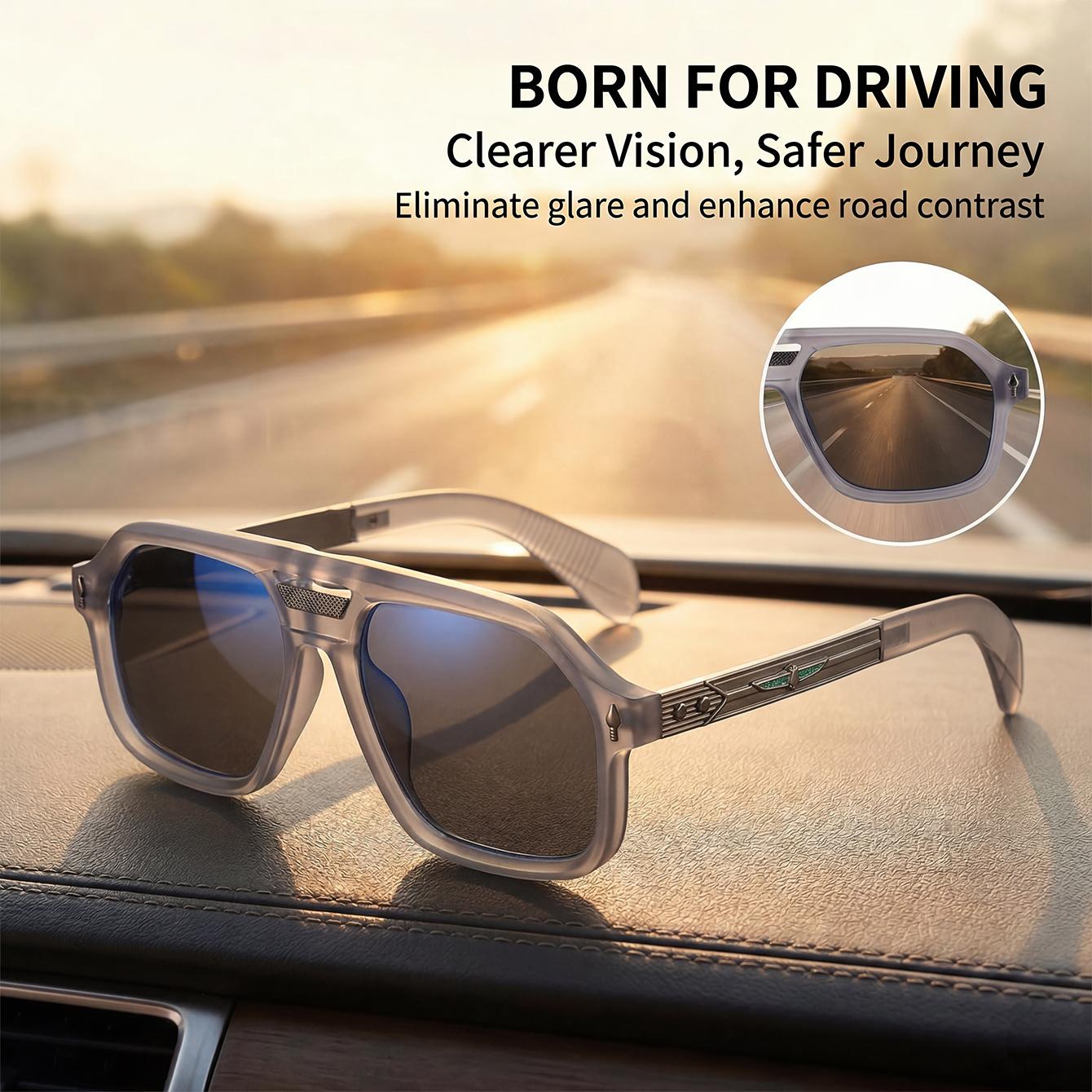 Original design, niche aviator-style auto-adjusting sunglasses with UV400 protection against ultraviolet radiation. High-end, premium sunglasses suitable for both men and women.