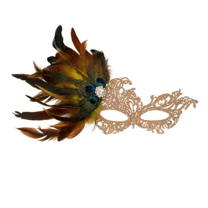 Peacock Feather Masquerade Mask: Women’s Lace Half Face Venetian Mardi Gras Masks for Halloween Prom Ball Party