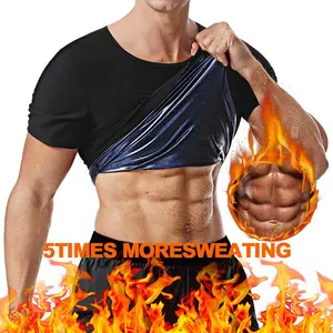 Sauna Sweat Suits, Waist Trainer for Men, Compression T-Shirt, Workout Gym Clothes Sweat Enhancer Short Sleeve