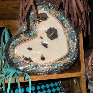 Heart Canteen Crossbody Purse with Intricate Floral Embroidery and Cowhide Accents for Western Style Elegant and Functional Accessory