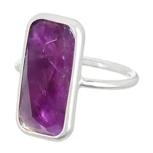 Fancy Cut Amethyst Rectangle Ring, Gemstone Fashion Jewelry, February Birthstone Gift