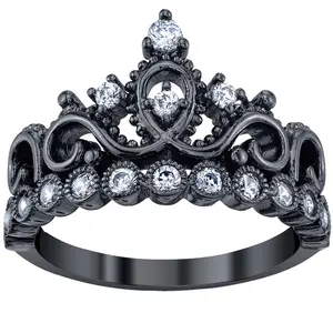 Guliette Verona Black Rhodium-plated Sterling Silver Princess Crown Ring