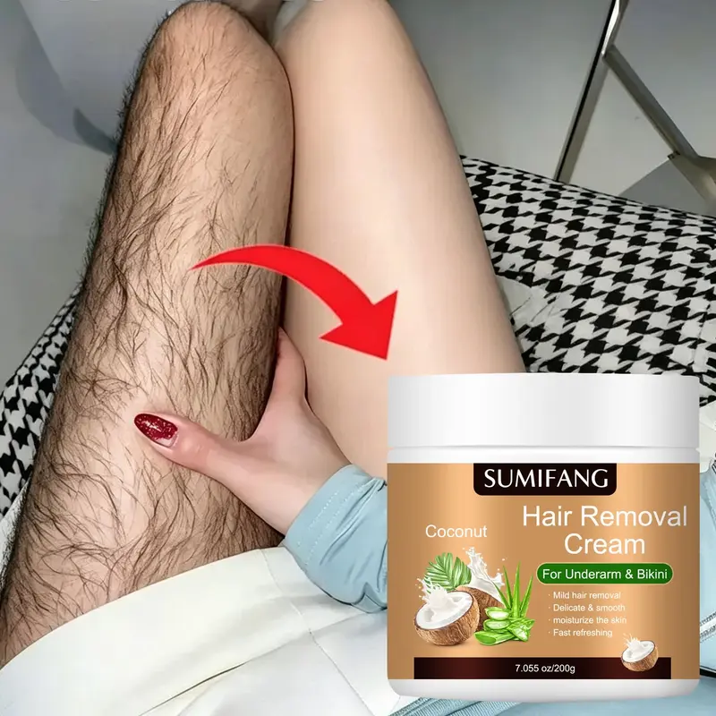 Coconut Smooth Depilatory Cream, Body Care, At Home Hair Removal, Bikini Hair Removal, Suitable for All Skin Types, Gentle Care, Gentle Depilatory Solution, Soothing, Fast Hair Removal, Easy Hair Removal, Refreshing and Non-Sticky, Large Capacity
