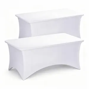 2 Pack White Table Cloths Rectangle 6ft, Stretch Spandex Fitted Table Covers for Parties, Trade Shows, Banquet, Weddings, Graduation Decorations