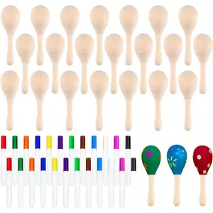 24 count DIY Mini Wooden Maracas for  with 24 count Multicolor Pens, Fiesta Mexican Maracas Favors, Cinco De Mayo Party Supplies Decorations