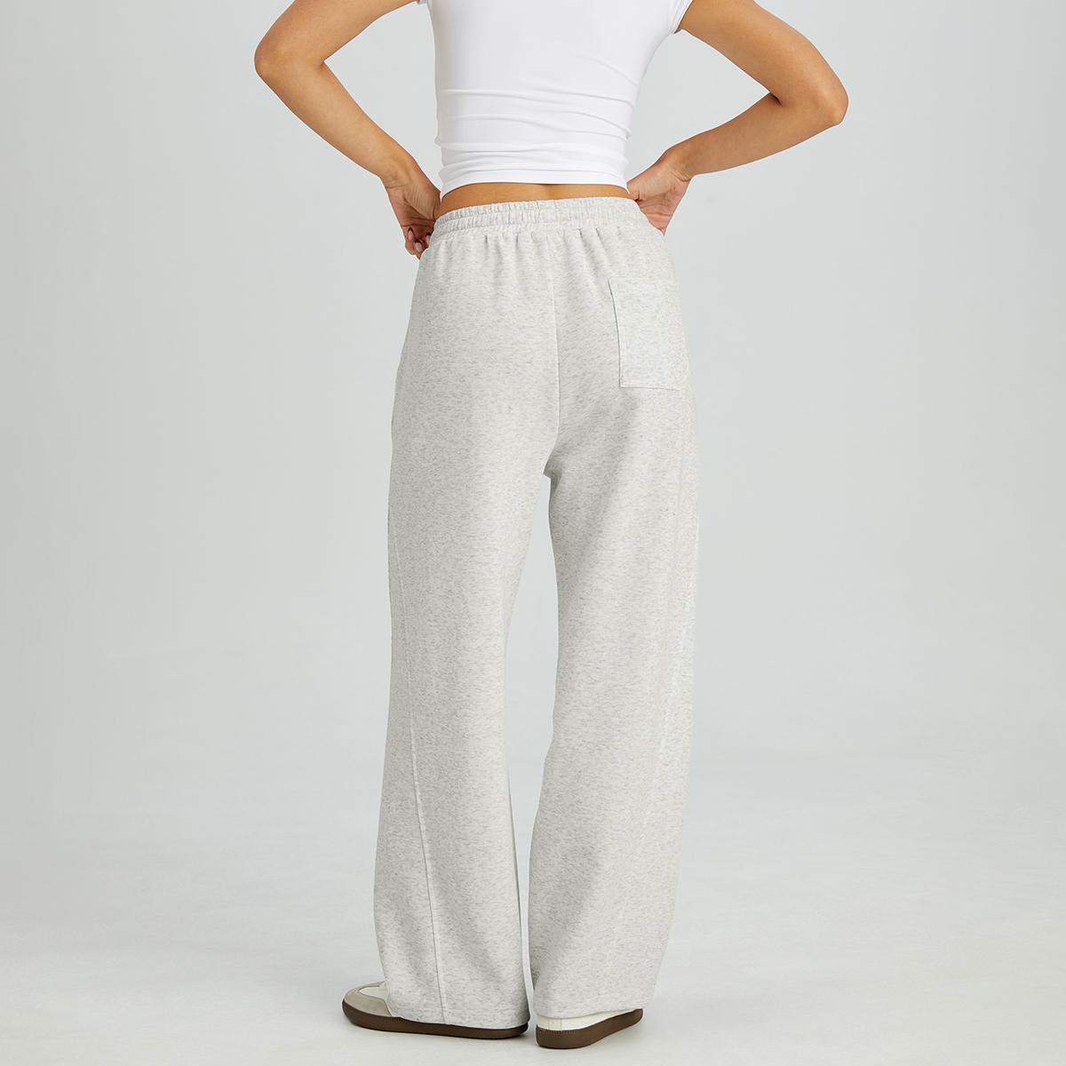 KatchMe Women's Casual Mid-Rise Textured Seam Wide Leg Sweatpants, Basic Drawstring Waist Trousers, Versatile Baggy Streetwear Outfits, Cozy Women's Bottom