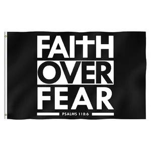 Faith Over Fear Bible Verse 3x5 FT Decorative Banner, Vivid Color UV Fade-Resistant Canvas Header Double-Stitched Wall Decor for Memorial Day Home Living Room, Banners, Decoration, Party Decorations Banners