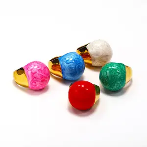 Light Luxury Elegant Geometric Arc Drip Oil Stainless Steel Women's Ring, Exaggerated Temperament Ring, Daily Vacation Matching Jewelry