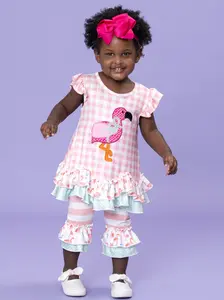 Flamingo Fizz Embroidered Plaid Ruffle Outfit